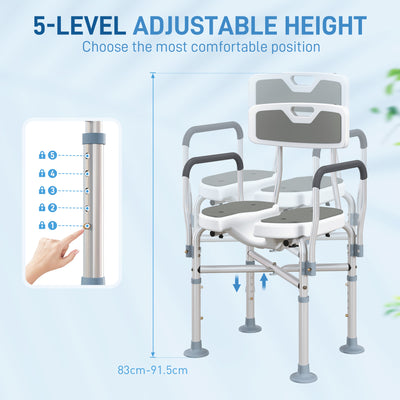 HOMCOM Shower Chair with Upgraded U-shaped Seat and Reinforced Crossbars, Height Adjustable Padded Bath Chair with Non-slip Feet for Elderly Seniors Disabled Handicap, Tool-Free Assembly, Grey 