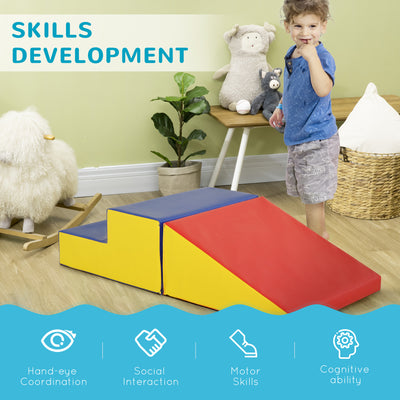 HOMCOM 2-Piece Soft Playset for Toddlers, Climbing, Crawling, For ages 12-36 Months, Red 