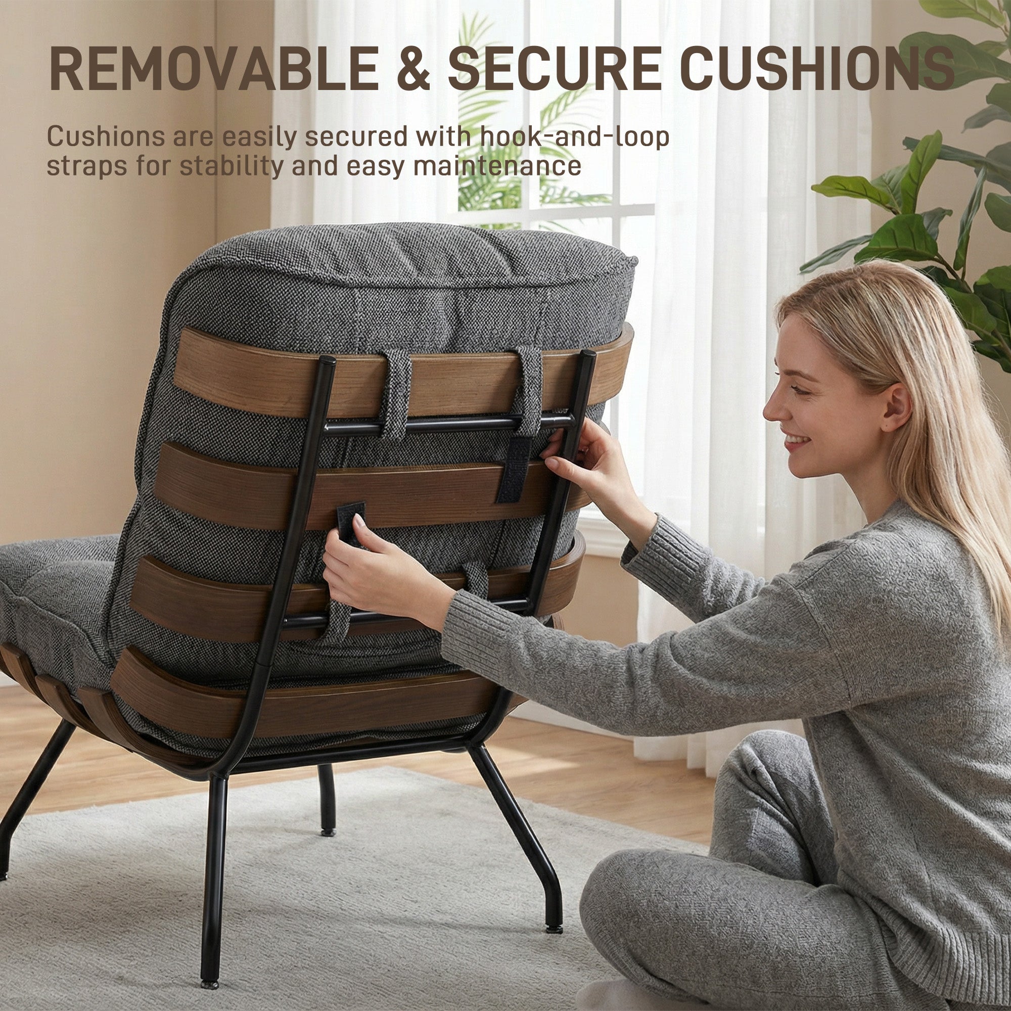 HOMCOM Accent Chair, Linen-look Fabric Reading Chair with Spring Cushion, Slatted Support, Steel Frame, Dark Grey 