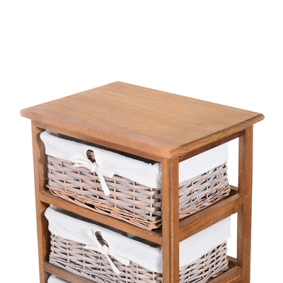 HOMCOM 5 Drawer Dresser Wicker Basket Storage Shelf Unit Wooden Frame Home Organisation Cabinet Bedroom Office Furniture Natural Finish 