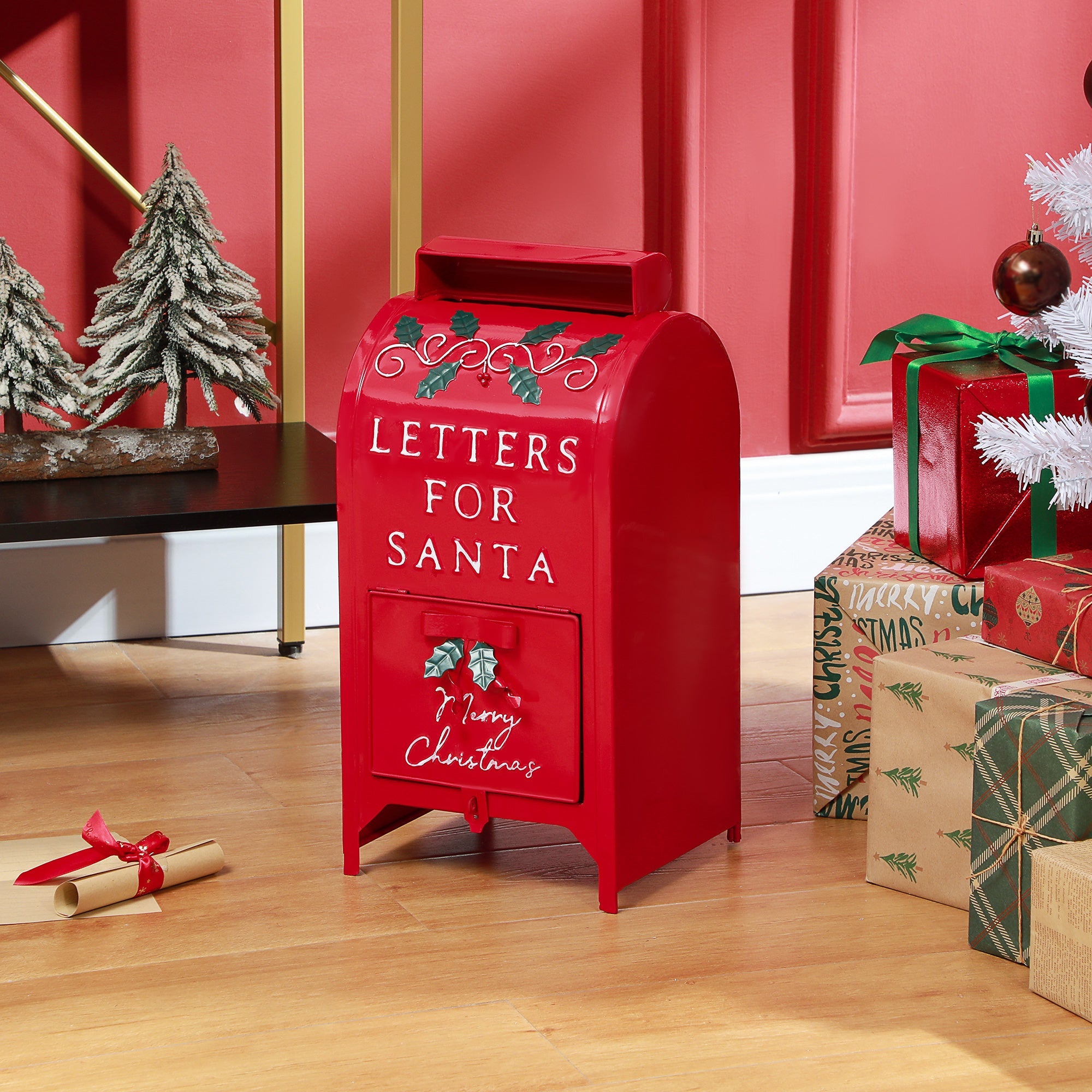 HOMCOM A5 Christmas Letter Postbox - Red/White 
