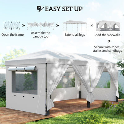 Outsunny 3 x 6 m Pop Up Canopy with UV50+ Protection Garden Gazebo with 6 Sidewalls, White 