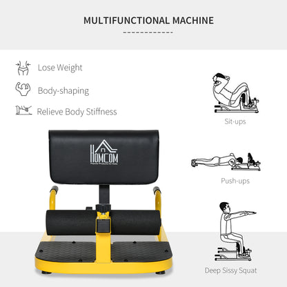 HOMCOM Squat Machine with Push Up Stand, Padded Hip Thrust Bench with Adjustable Cushion for Home Gym Work Out, Yellow 