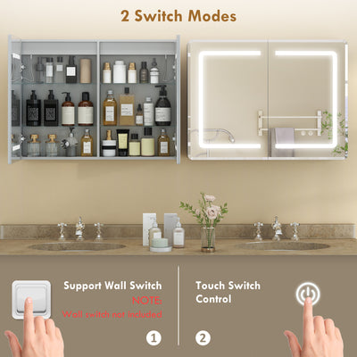 HOMCOM Mirrored Bathroom Cabinet with LED Lights, 60 x 80 cm Bathroom Mirror Cabinet with Anti-Fog, 3 Colour Dimmable Lighting 