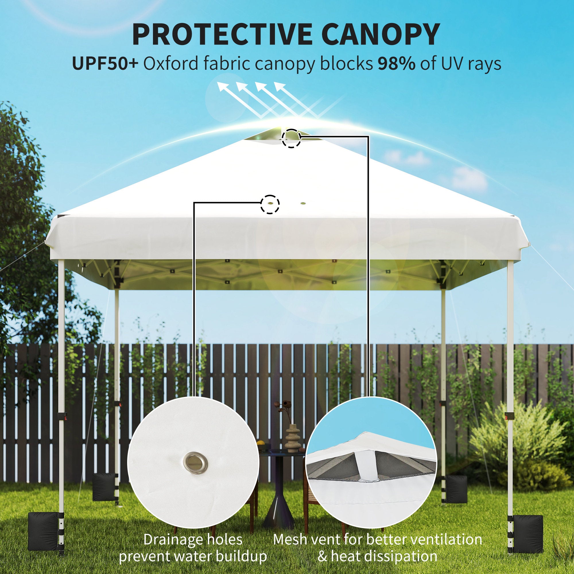 Outsunny 3 x 3 m Pop Up Gazebo with Wheels, UPF50+ One-Touch Outdoor Garden Party Tent Marquee Wedding Awning Canopy, White 