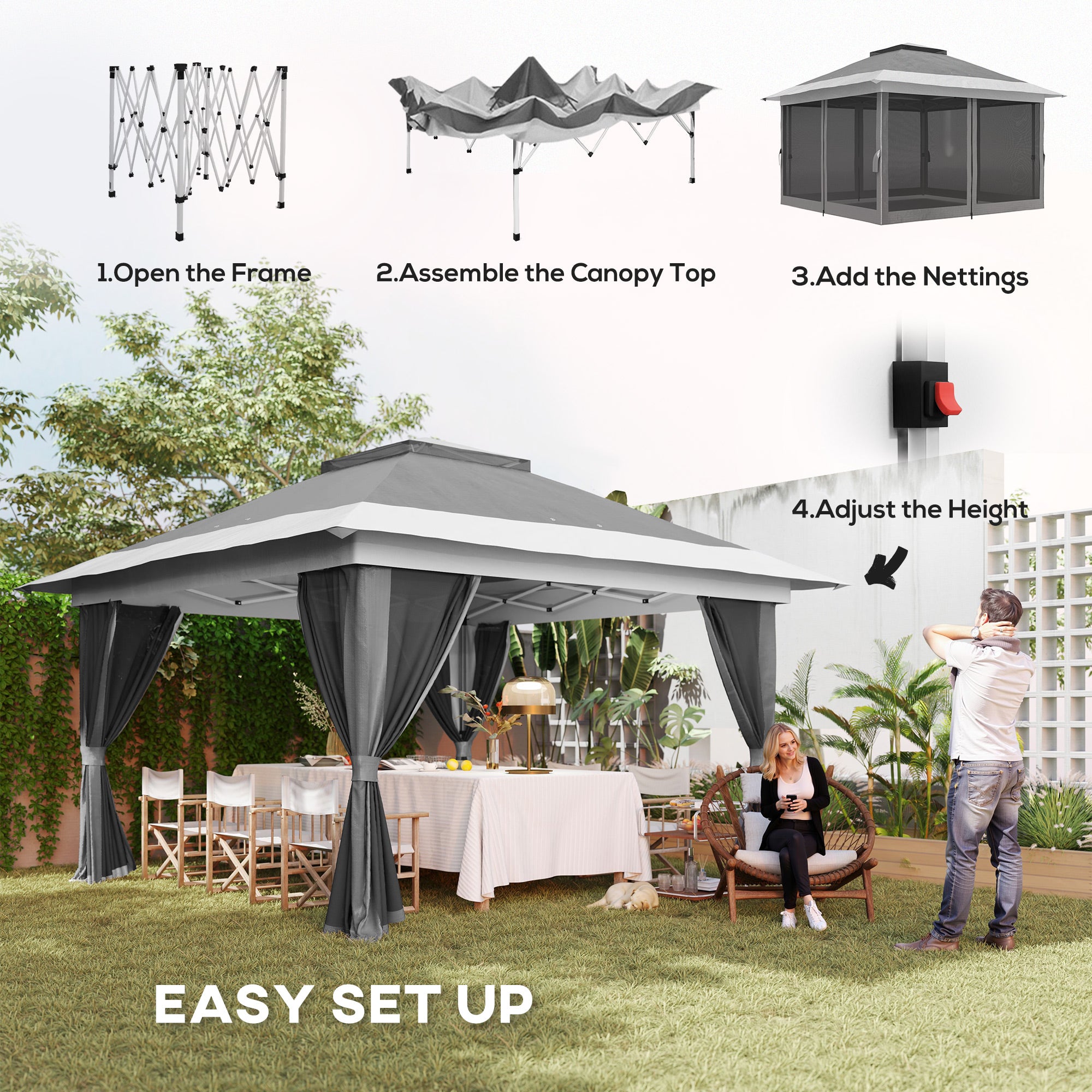 Outsunny 3.6 x 3.6m Pop-Up Gazebo, with Accessories - Grey 