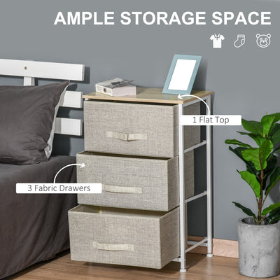 HOMCOM Vertical 3-Tier Linen Drawer Cabinet Organizer Storage Dresser Tower with Metal Frame Adjustable Feet for Living Room, Bathroom, Kitchen, White, Oak and Light Grey 