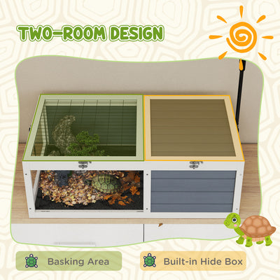 PawHut Tortoise Table with Adjustable Lamp Holder, Wooden Tortoise House w/ Openable Lids, Pull-Out Trays - Grey 