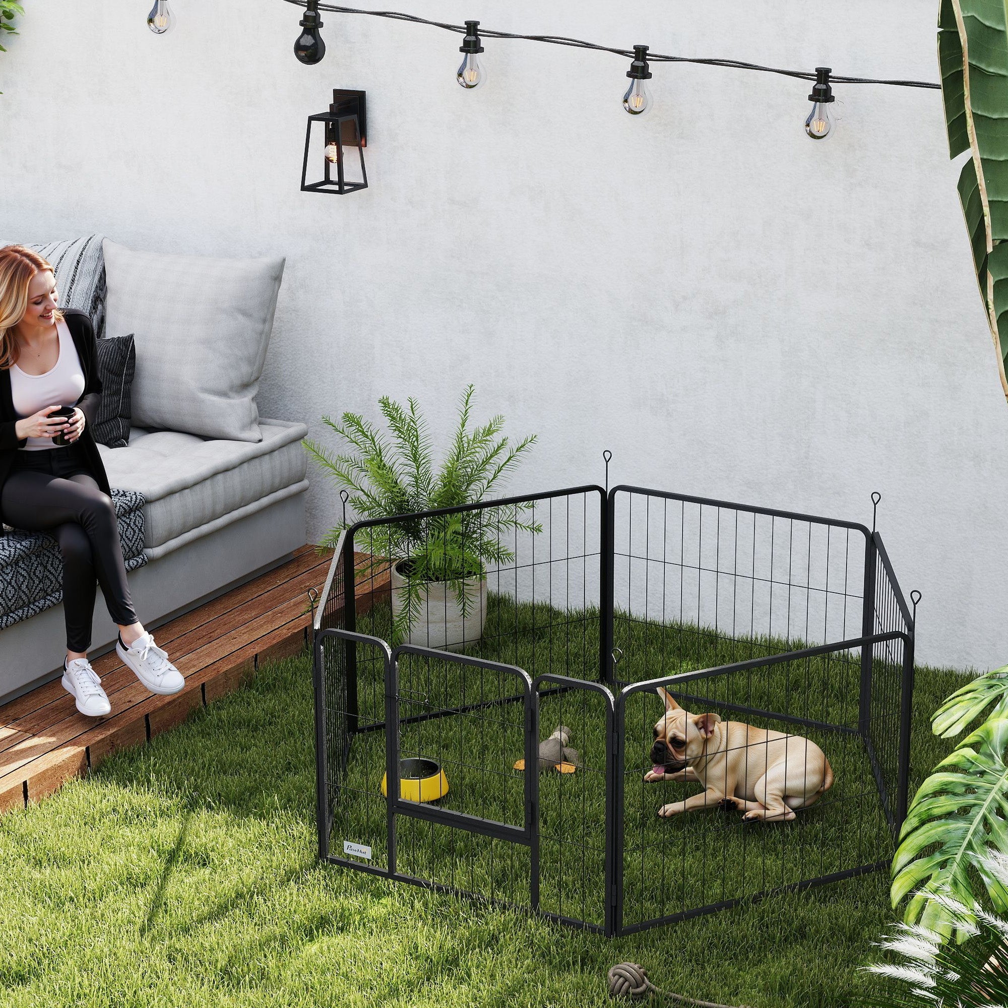 PawHut 6 Panels Dog Playpen, Portable Detachable Puppy Pen with Door, for Small Dogs, 60cm High, Black 