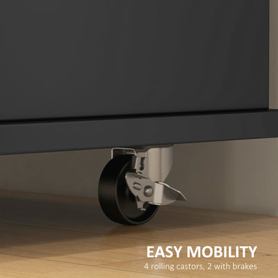HOMCOM Kitchen Island with Drop Leaf, Rolling Kitchen Storage Trolley on Wheels with 3 Drawers, Black