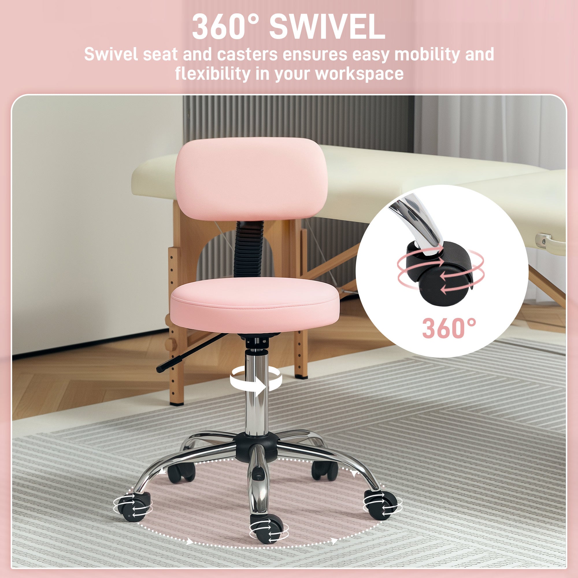 HOMCOM 360\'c2\'b0 Swivel Seat Salon Stool - Pink