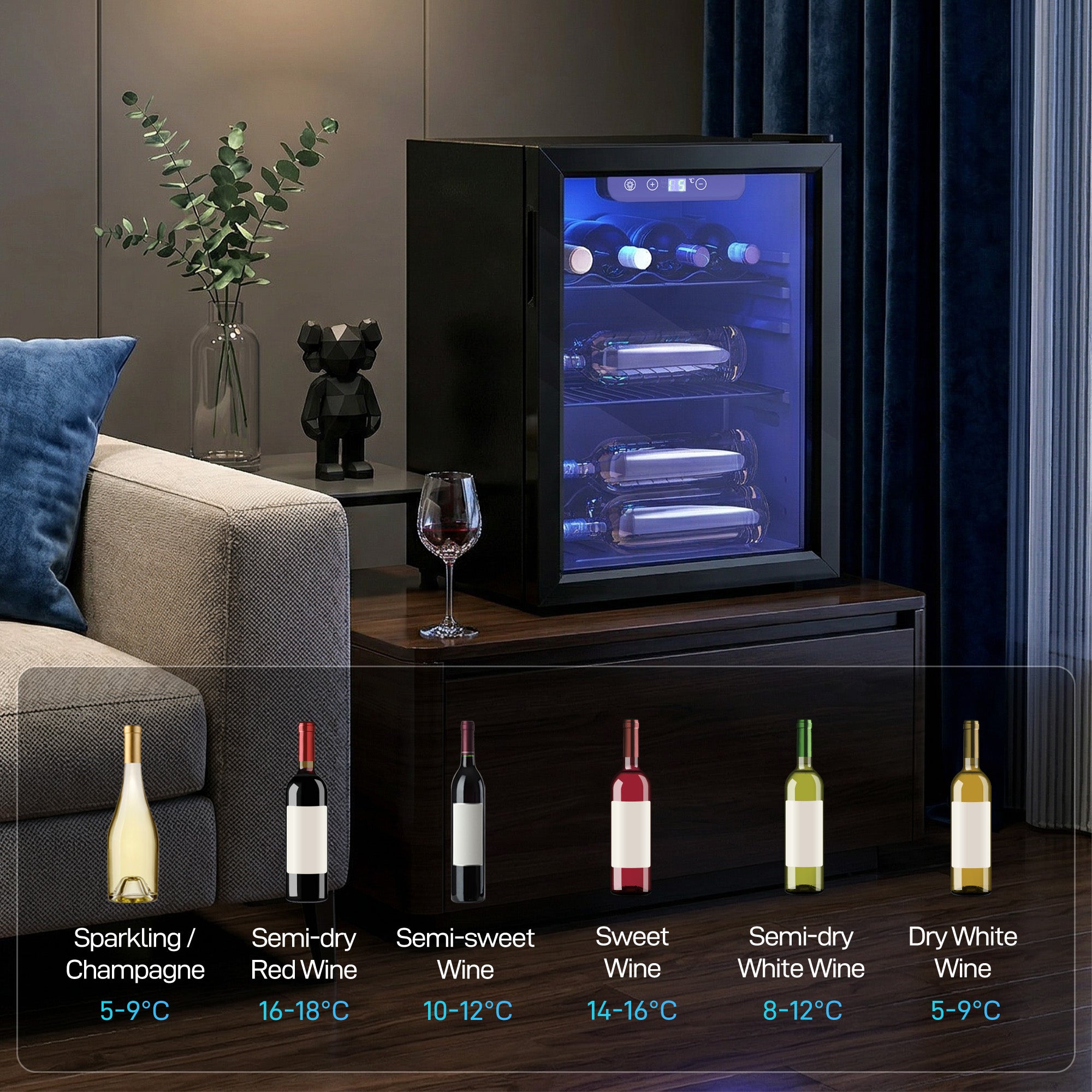 HOMCOM 16 Bottle Wine Cooler, 48 Litre Capacity, 4-16°C Under Counter Drinks Beer Wine Fridge with Glass Door, LED Light, Black 
