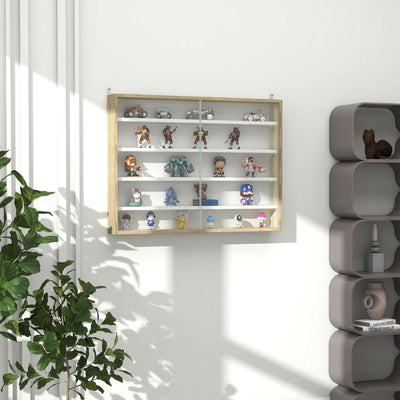 HOMCOM 5-Tier Wall Display Shelf Unit Cabinet w/ 4 Adjustable Shelves Glass Doors Home Office Ornaments 60x80cm Natural 