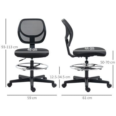Vinsetto Ergonomic Mesh Standing Desk Chair with Adjustable Footrest Ring and Seat Height Black 