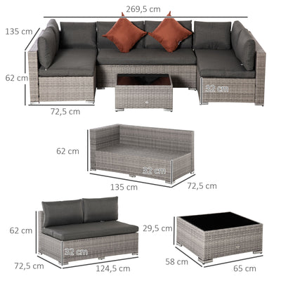 Outsunny Four-Piece Half-Square Rattan Sofa Set - Mixed Grey 