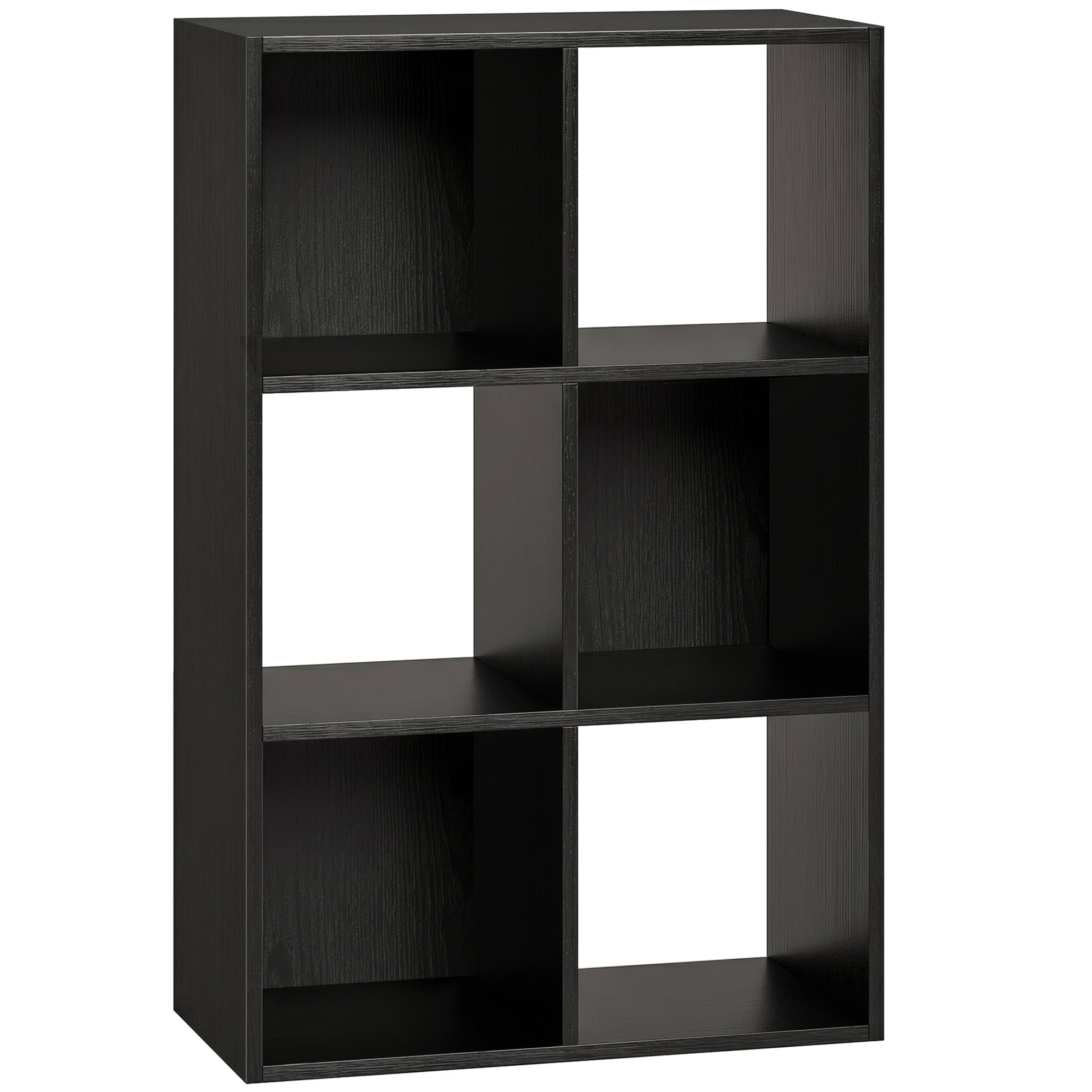 HOMCOM Industrial Style Storage Shelf, Bookcase, Bookshelf with 6 Compartments, for Living Room, Home Study, Black Wood Effect 