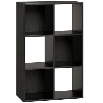 HOMCOM Industrial Style Storage Shelf, Bookcase, Bookshelf with 6 Compartments, for Living Room, Home Study, Black Wood Effect 