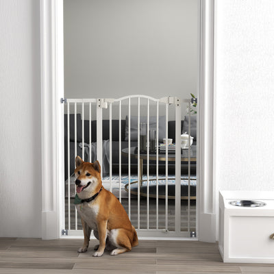 PawHut Pressure Fit Dog Stair Gate No Drilling Safety Gate Auto Close for Doorways, Hallways, 74-94cm Adjustable, 94cm Tall, White 