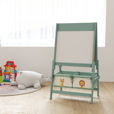AIYAPLAY Art Easel for Kids, Double-Sided Whiteboard/Blackboard with Paper Roll, Two Storage Boxes, for Ages 3-8 Years, Green 