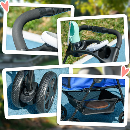 PawHut Dog Pram Dog Stroller Foldable Pet Pushchair with 4 Wheels, Safety Leashes, Cup Holder for Small Dogs, Blue 