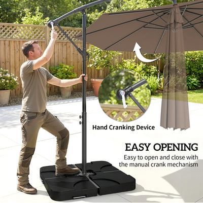 Outsunny 3m Overhanging Parasol, with Base, Weights and Cover - Coffee 