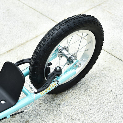 HOMCOM Teen Kids Stunt Scooter w/ Adjustable Handlebar, 12 Inch Rubber Tyres, Dual Brakes, Blue 