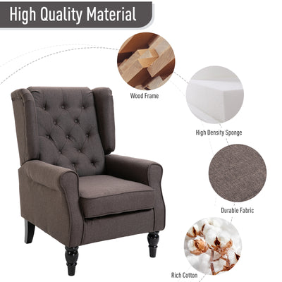 HOMCOM Retro Accent Chair, Wingback Armchair with Wood Frame Button Tufted Design for Living Room Bedroom, Brown 