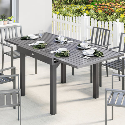 Outsunny Extending Garden Table for 4-8 People, Aluminium Outdoor Dining Table with Slatted Top, Dark Grey 