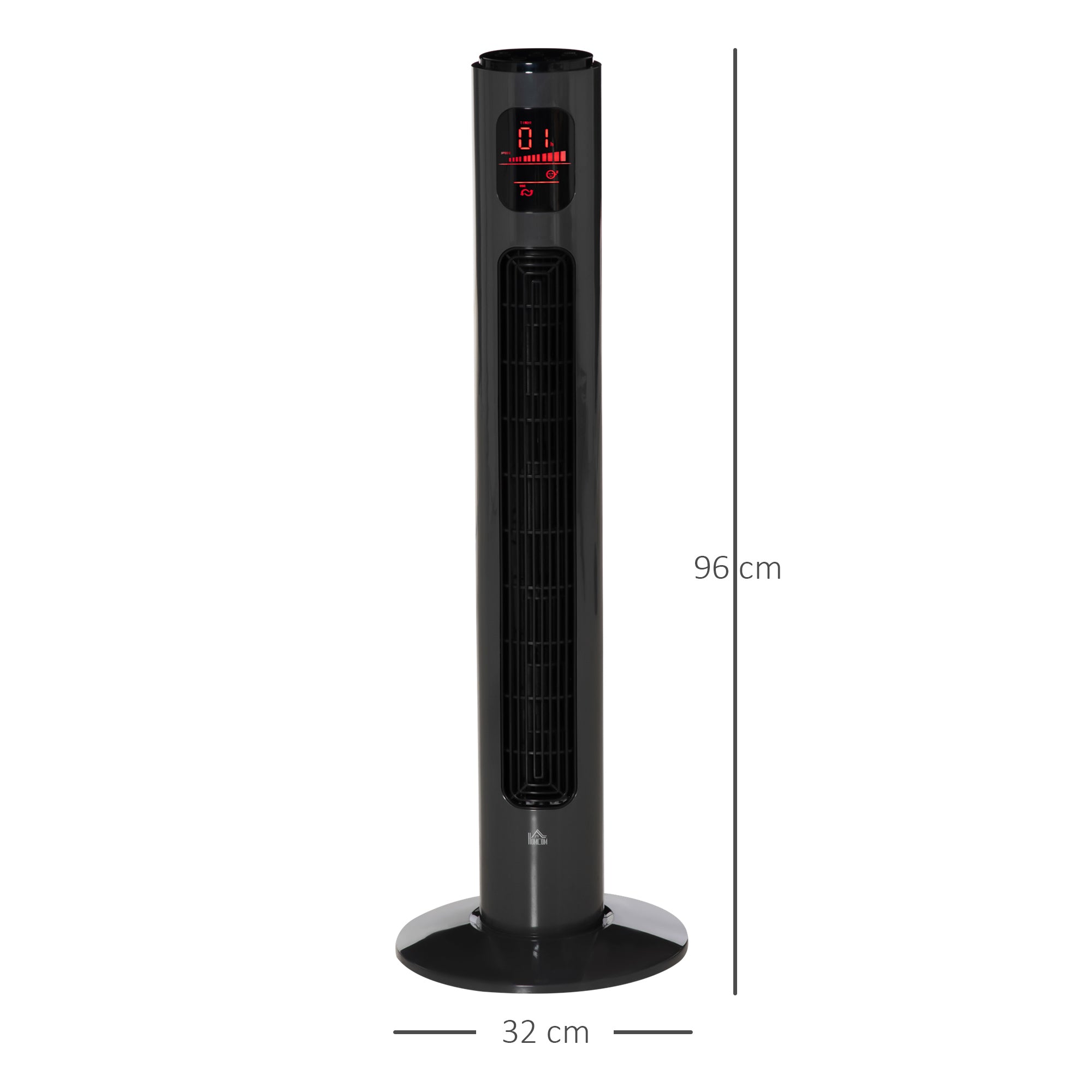 HOMCOM 38'' Freestanding Tower Fan, 3 Speed 3 Mode, 12h Timer, 70 Degree Oscillation, LED Panel, 5M Remote Controller, Dark Grey 