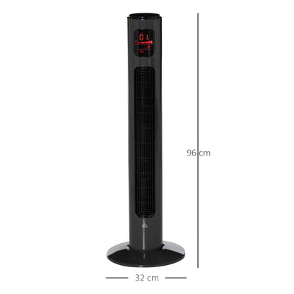 HOMCOM 38'' Freestanding Tower Fan, 3 Speed 3 Mode, 12h Timer, 70 Degree Oscillation, LED Panel, 5M Remote Controller, Dark Grey 