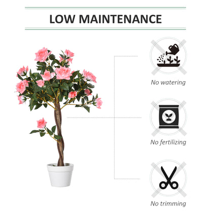 Outsunny Artificial Plants Pink Rose Floral in Pot, Fake Plants for Home Indoor Outdoor Decor, 90cm 