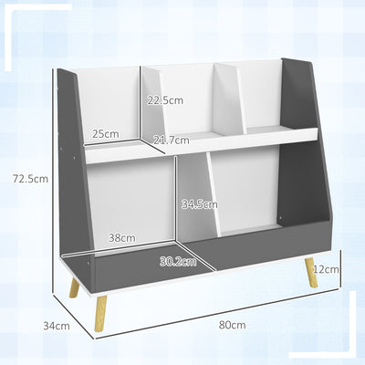 HOMCOM Two-Tier Kids Storage Shelf, with Five Compartments, Anti-Tip Device - Grey 