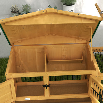 PawHut Wooden Rabbit Hutch with Outdoor Run Yellow 