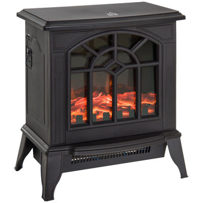 HOMCOM 1000W/2000W Freestanding Electrical Fireplace Indoor Heater Stove Log Wood LED Burning Effect Flame with Thermostat Control Black 