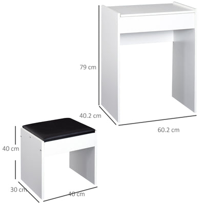 HOMCOM Dressing Table with Mirror and Stool, Vanity Makeup Table with Flip Up Mirror, Vanity Desk with Storage Unit and Padded Seat, White 