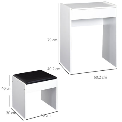 HOMCOM Dressing Table with Mirror and Stool, Vanity Makeup Table with Flip Up Mirror, Vanity Desk with Storage Unit and Padded Seat, White 