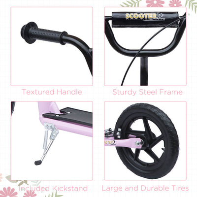 HOMCOM Kids Scooter Kick Scooter with 12" EVA Tyres, Rear Brake, Big Wheels Scooter for 5-12 Years Old, Pink 