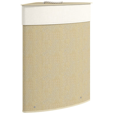 HOMCOM Bamboo Laundry Basket with Lid, 55L Corner Laundry Hamper with Removable Washable Liner Bag, Bathroom Triangle Washing Basket, 35 x 35 x 60 cm, Nature Wood Finish 