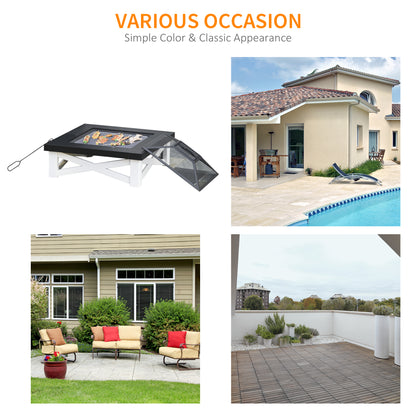 Outsunny Metal Large Firepit Outdoor 3 in 1 Square Fire Pit Brazier w/ BBQ Grill, Lid, Log Grate, Poker for Backyard, Camping, Bonfire, Wood Burning Stove, 86 x 86 x 38cm, Black 