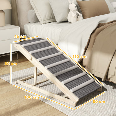 PawHut Dog Ramp for Couch, Adjustable Folding Pet Ramp, 4 Adjustable Height Dog Climbing Ladder, 35/43/47/50 cm Height 