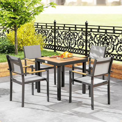 Outsunny 78 cm Garden Dining Table for 4 People, Square Outdoor Coffee End Side Table with Aluminium Legs, Natural Wood Finish 