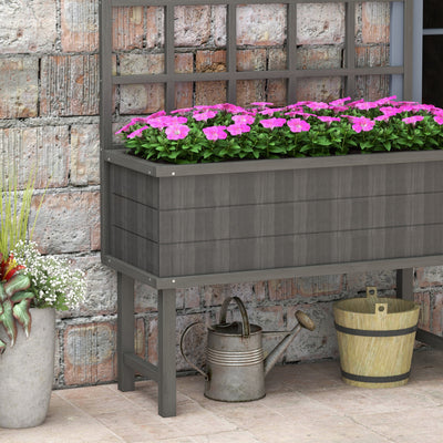 Outsunny 45 x 105cm Wooden Garden Planter, with Trellis - Grey 