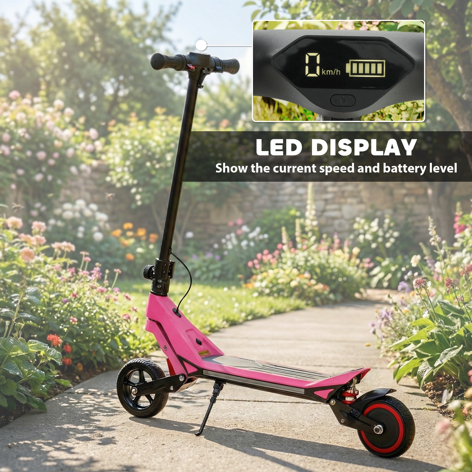 SPORTNOW Electric Scooter for Kids, Foldable E Scooter for Age Age 6+ with LED Display, RGB lights, Up to 16km/h, Pink 