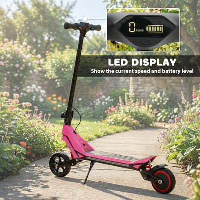 SPORTNOW Electric Scooter for Kids, Foldable E Scooter for Age Age 6+ with LED Display, RGB lights, Up to 16km/h, Pink 