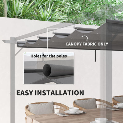 Outsunny Retractable Pergola Shade Cover, Replacement Canopy for 4 x 3 (m) Pergola, Retractable Roof, Light Grey 