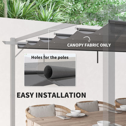 Outsunny Retractable Pergola Shade Cover, Replacement Canopy for 4 x 3 (m) Pergola, Retractable Roof, Light Grey 