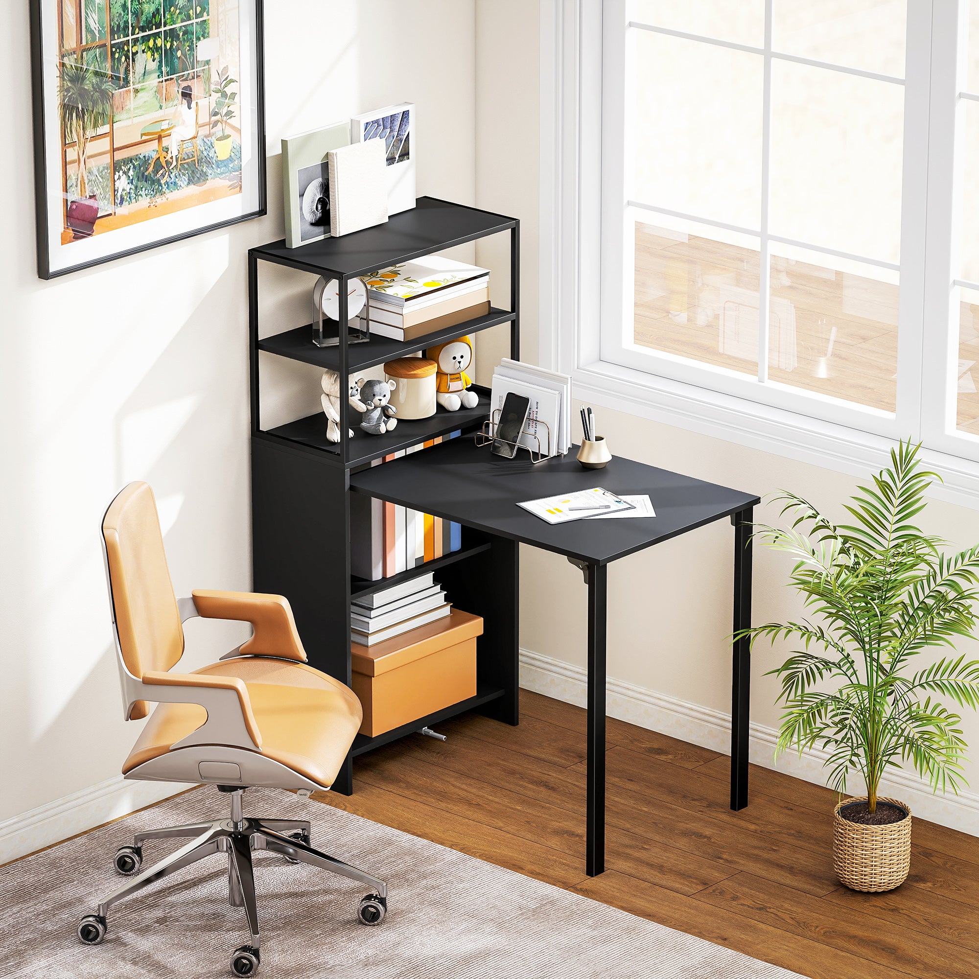 HOMCOM Folding Shelf and Work Table - Black 