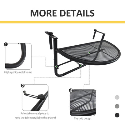 Outsunny Semi-Circular Attachable Balcony Hanging Coffee Table Adjustable Side Metal Table 