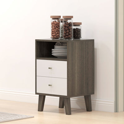 HOMCOM Industrial-Scandinavian Mix Bedside Table, with Drawers and Shelf 