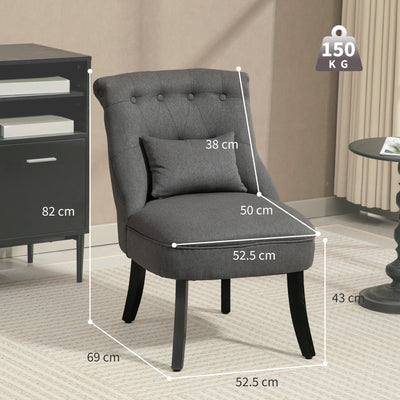 HOMCOM Fabric Single Sofa Dining Chair Tub Chair Upholstered W/ Pillow Solid Wood Leg Home Living Room Furniture Charcoal Grey 